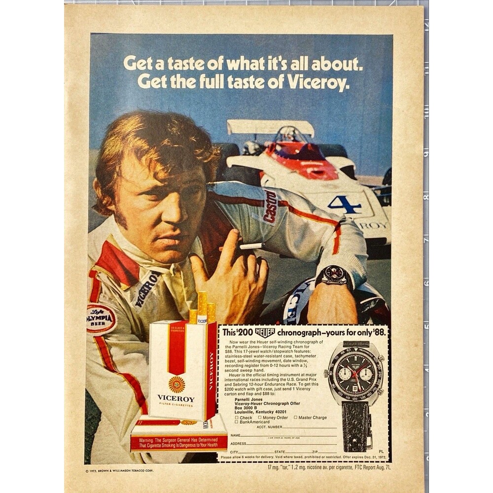 Viceroy Cigarettes Racing Team "Chronograph Only $88" Playboy Vintage Print Ad